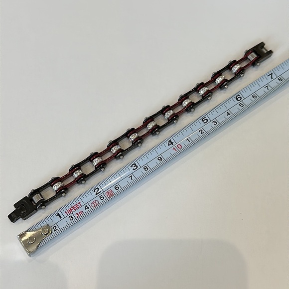 Black & Maroon Bike Chain Bracelet with Clear Stones - Picture 4 of 4